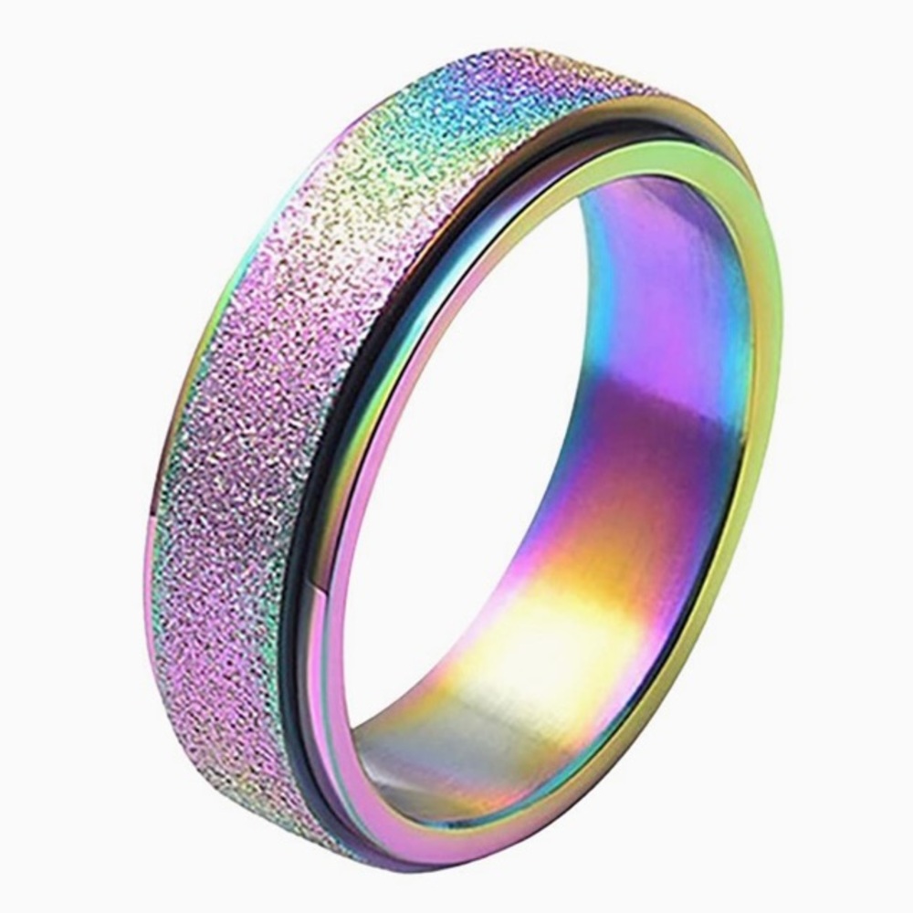 🦋3/30🦋 Fidget Spinner Ring in Rainbow glitter stainless steel